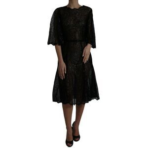 Dolce & Gabbana Black Floral Lace Sheer A-line Midi Women's Dress